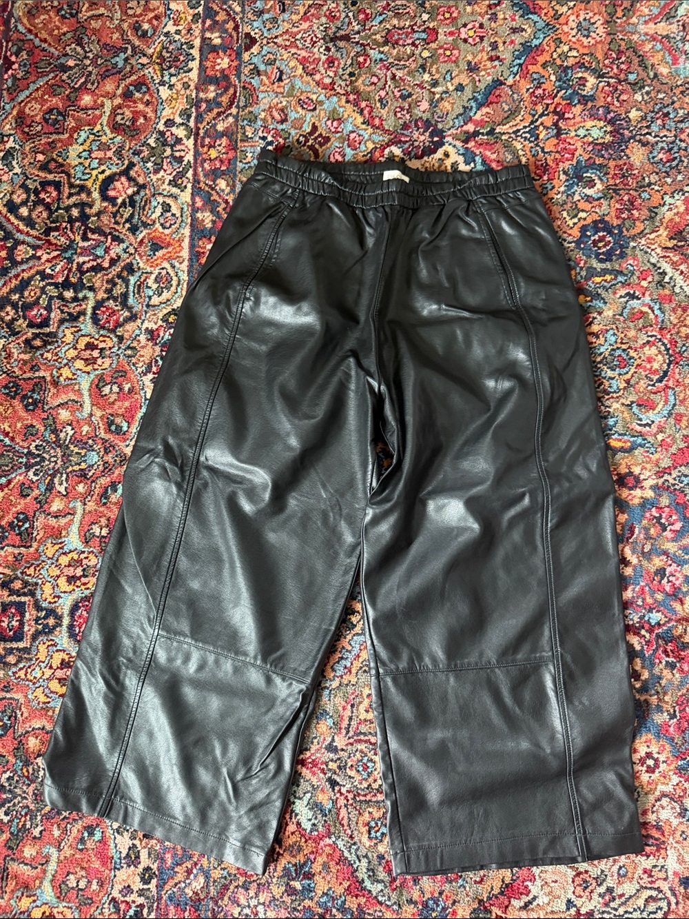 Anthropologie Pilcro Black Faux Leather Wide-Leg Cropped Pants